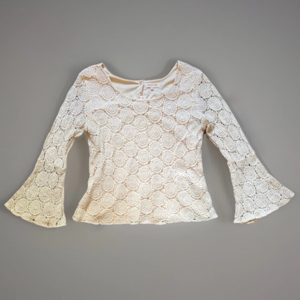 Anthropologie Solitaire Top Womens XL Cream Crochet Boho Cottagecore Festival